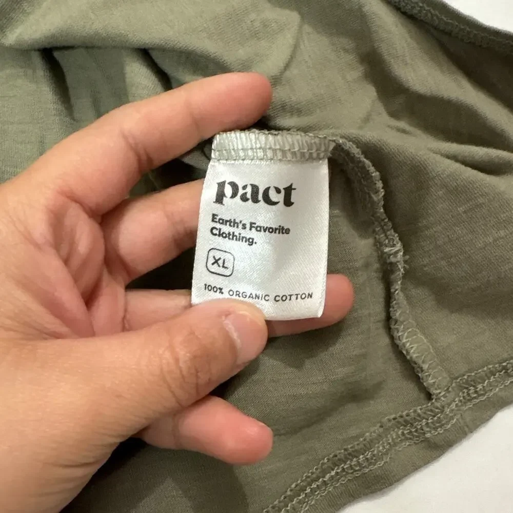 Pact Women’s XL Side Tie Wrap Midi Tank Dress Green Cotton Comfy Casual Staple - Picture 6 of 8